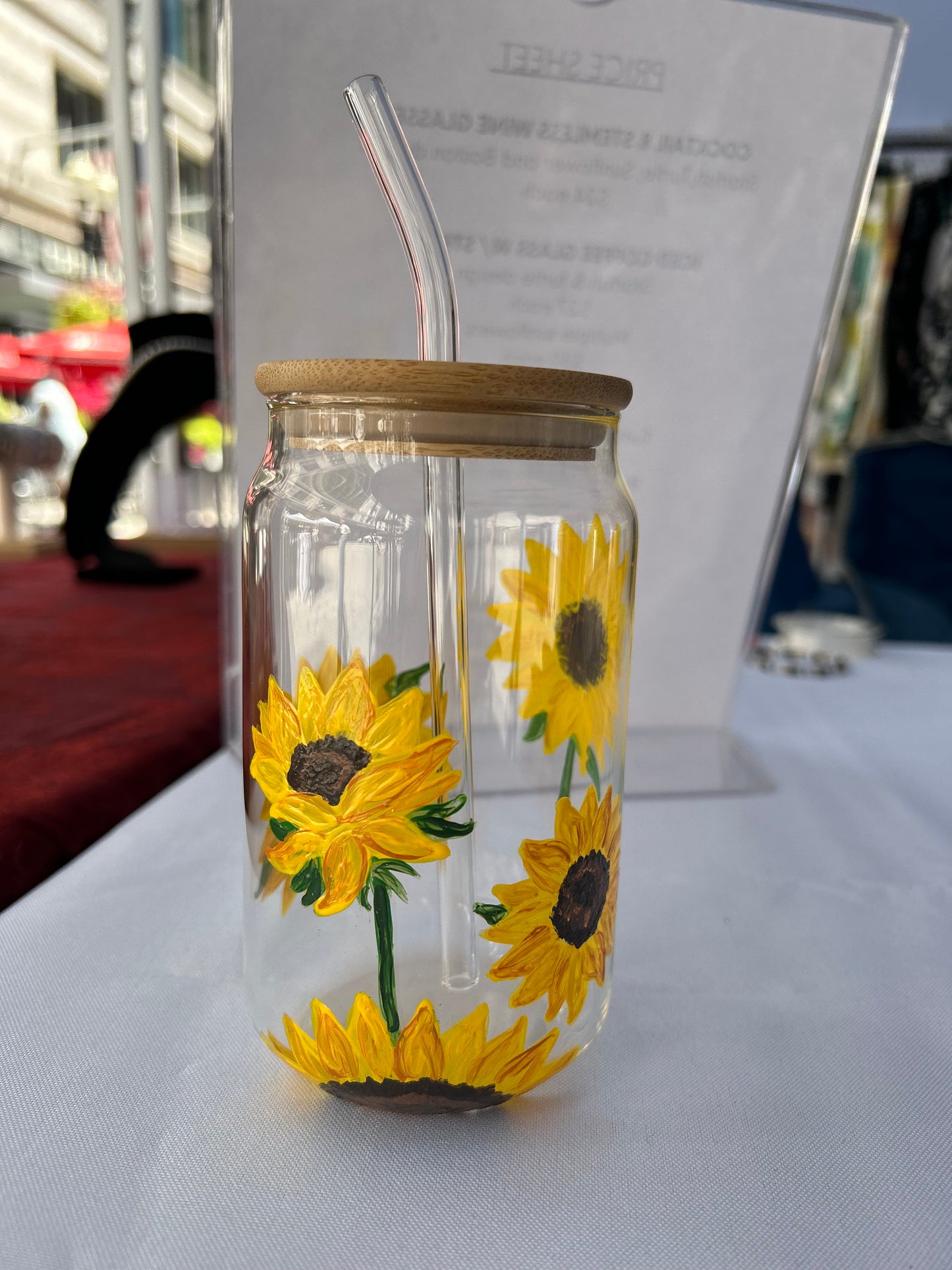 Sunflower Iced Coffee Glass with Lid & Straw