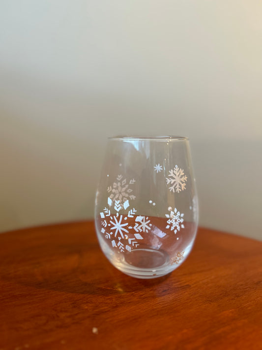 Multi Snowflakes Winter Stemless Wine Glass