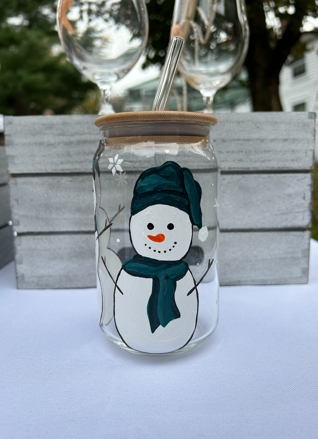 Snowman Iced Coffee Glass with Lid & Straw