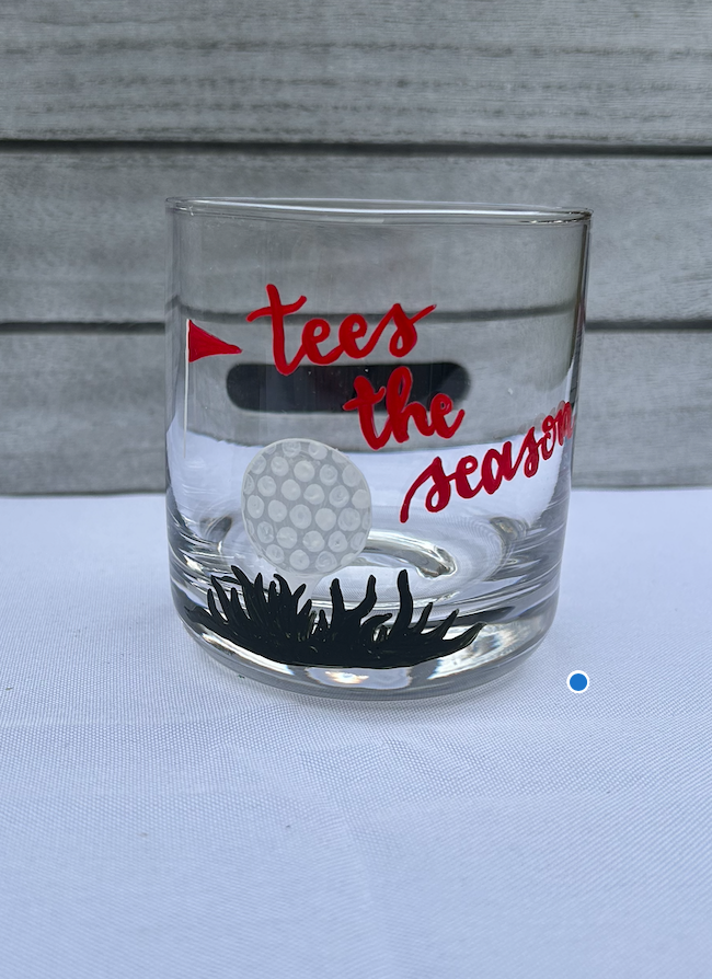 Tees the Season (Golf) Manhattan Glass | Handpainted Golf Manhattan Glass